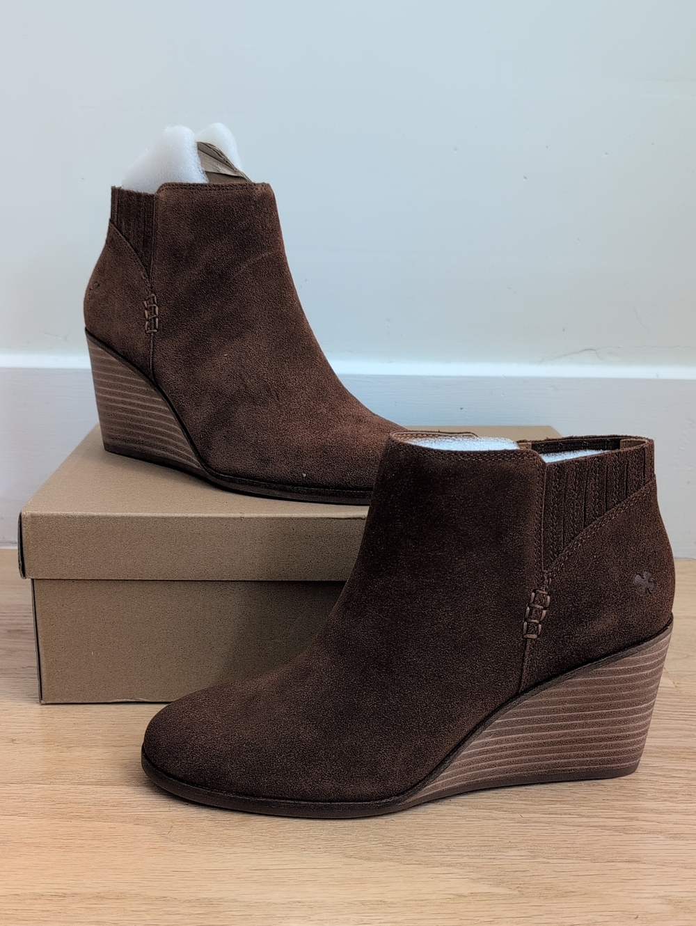 NIB Lucky Brand Zorla Roasted Oiled Suede Wedge Ankle Bootie Size 8M